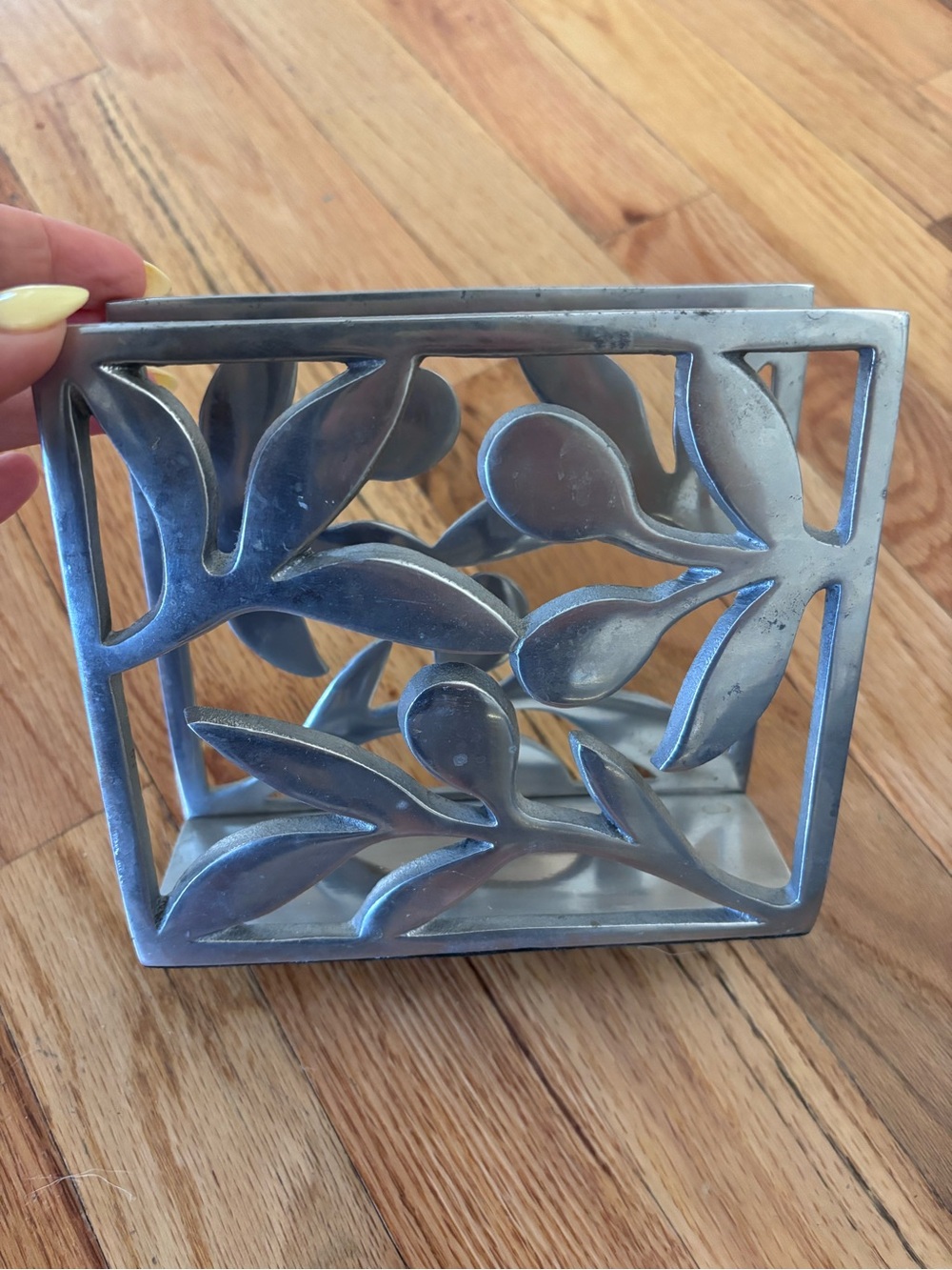 Crate&Barrel Silver Leaf Metal Napkin Holder
